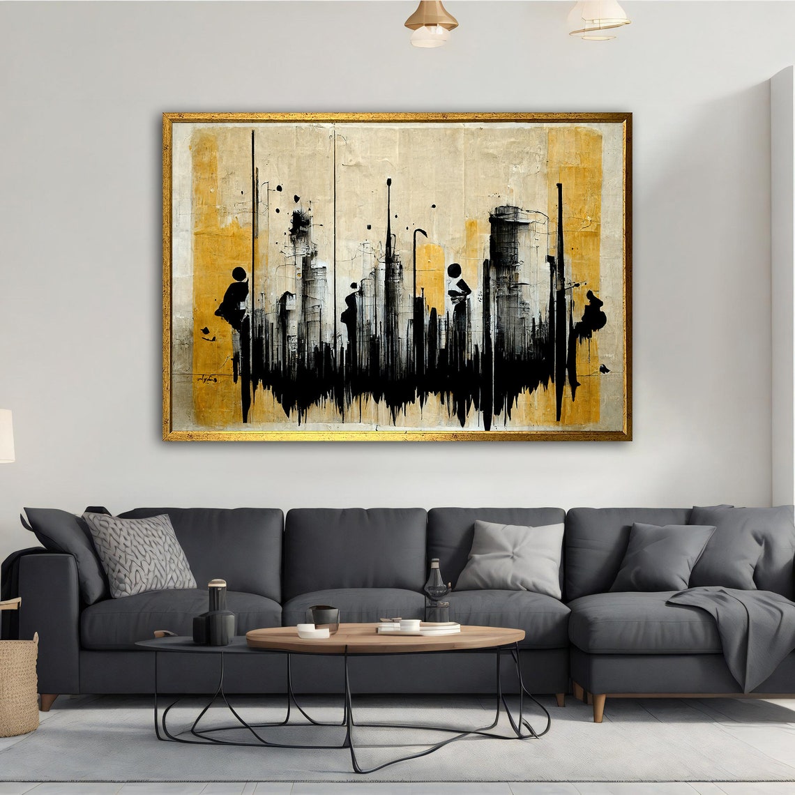 Abstract Black Graffiti Strokes Gold Beige Textured Modern Art Poster - Image 3