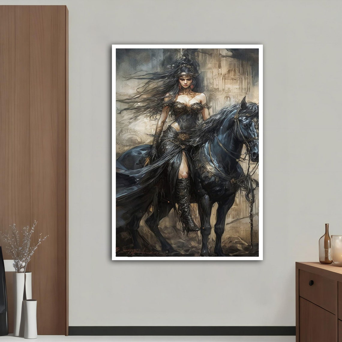 Woman On Black Horse Modern Wall Art Abstract Woman On Black Horse Wall Art Woman Black Horse Painting Horse Print - Image 3