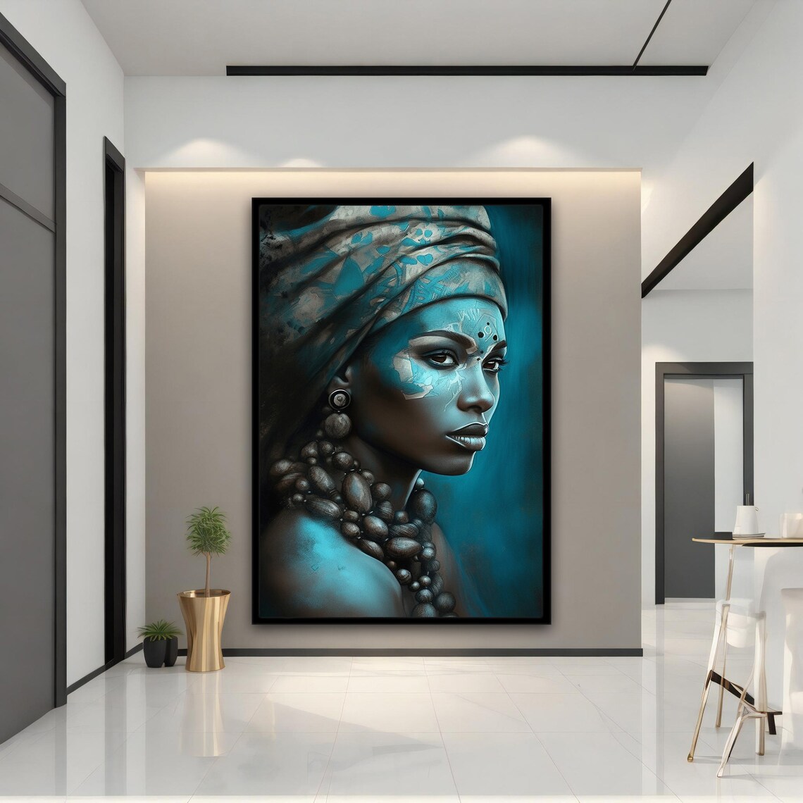 Ethnic Blue Woman Wall Art Ethnic Wall Decor African Wall Art African Print Ethnic