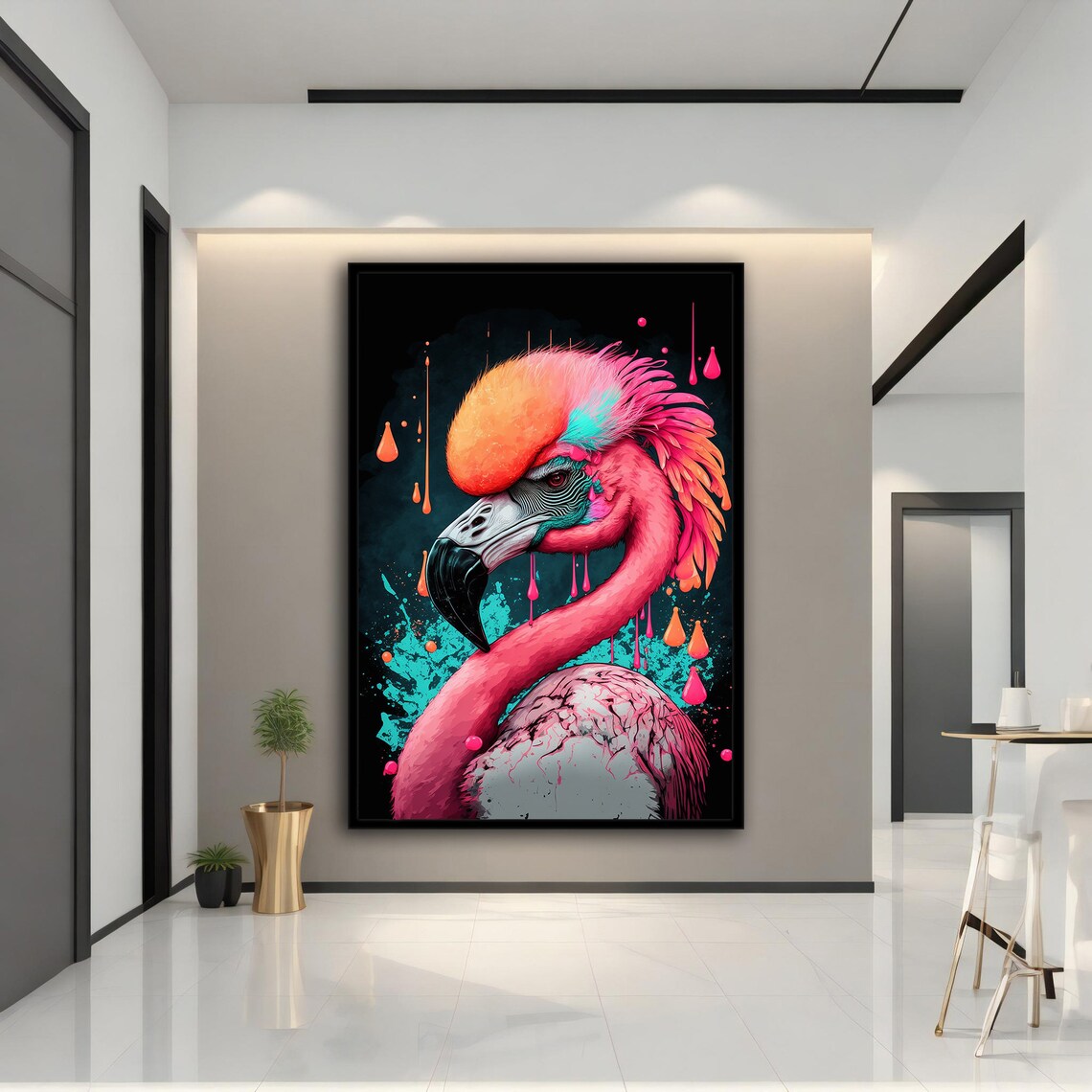 Neon Flamingo Head Paint Drip Pop Art Colorful Bird Poster Print - Image 4