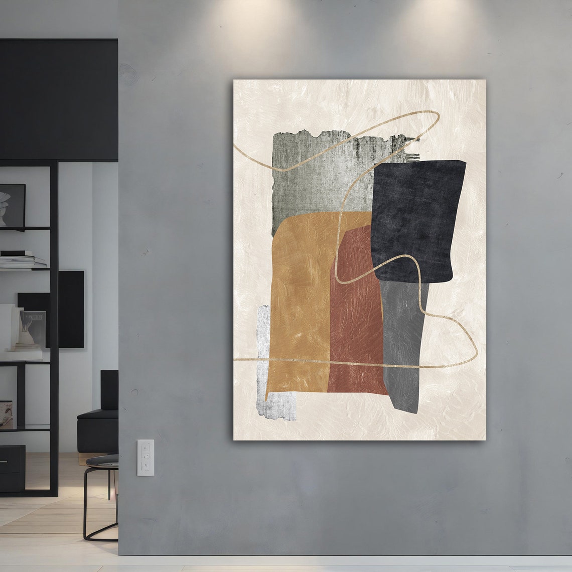 Mid Century Abstract Geometric Blocks Earth Tones Wall Art Print - Image 3