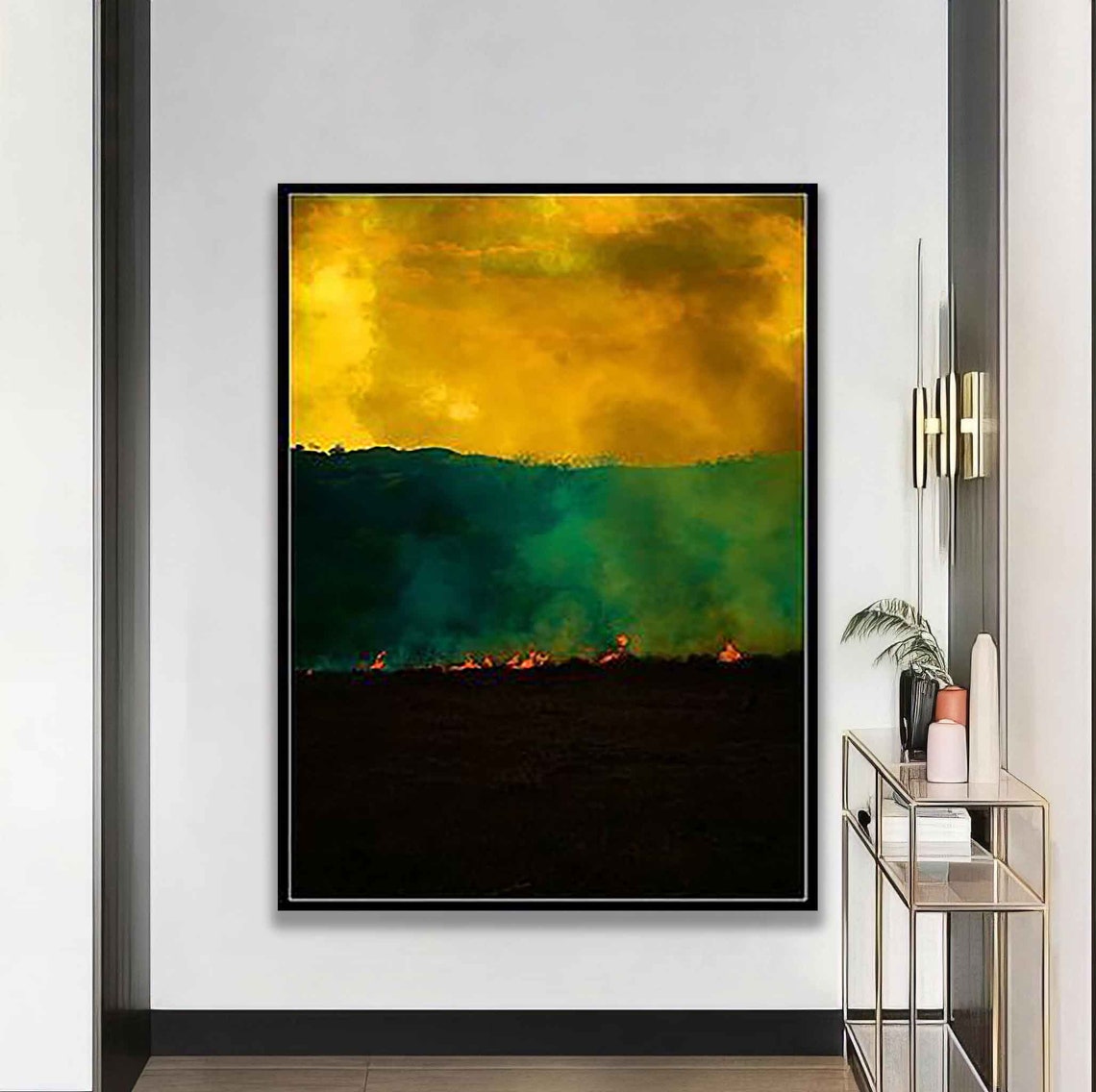 Yellow Green Black Storm Abstract Landscape Modern Wall Art Poster