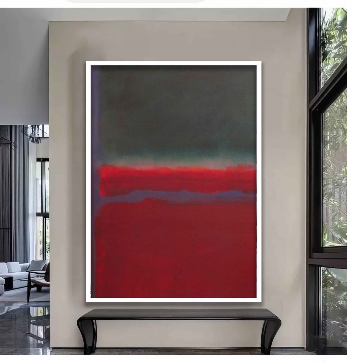 Rothko Style Red Stripe Dark Color Field Abstract Modern Art Poster - Image 2