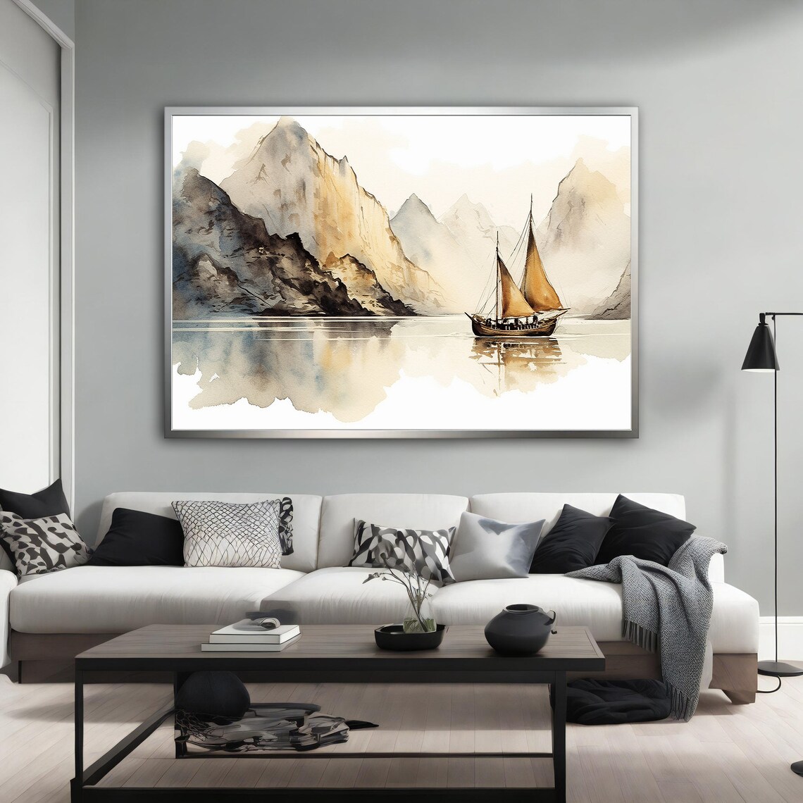 Ship And Mountain View, Abstract Art Print - Image 2