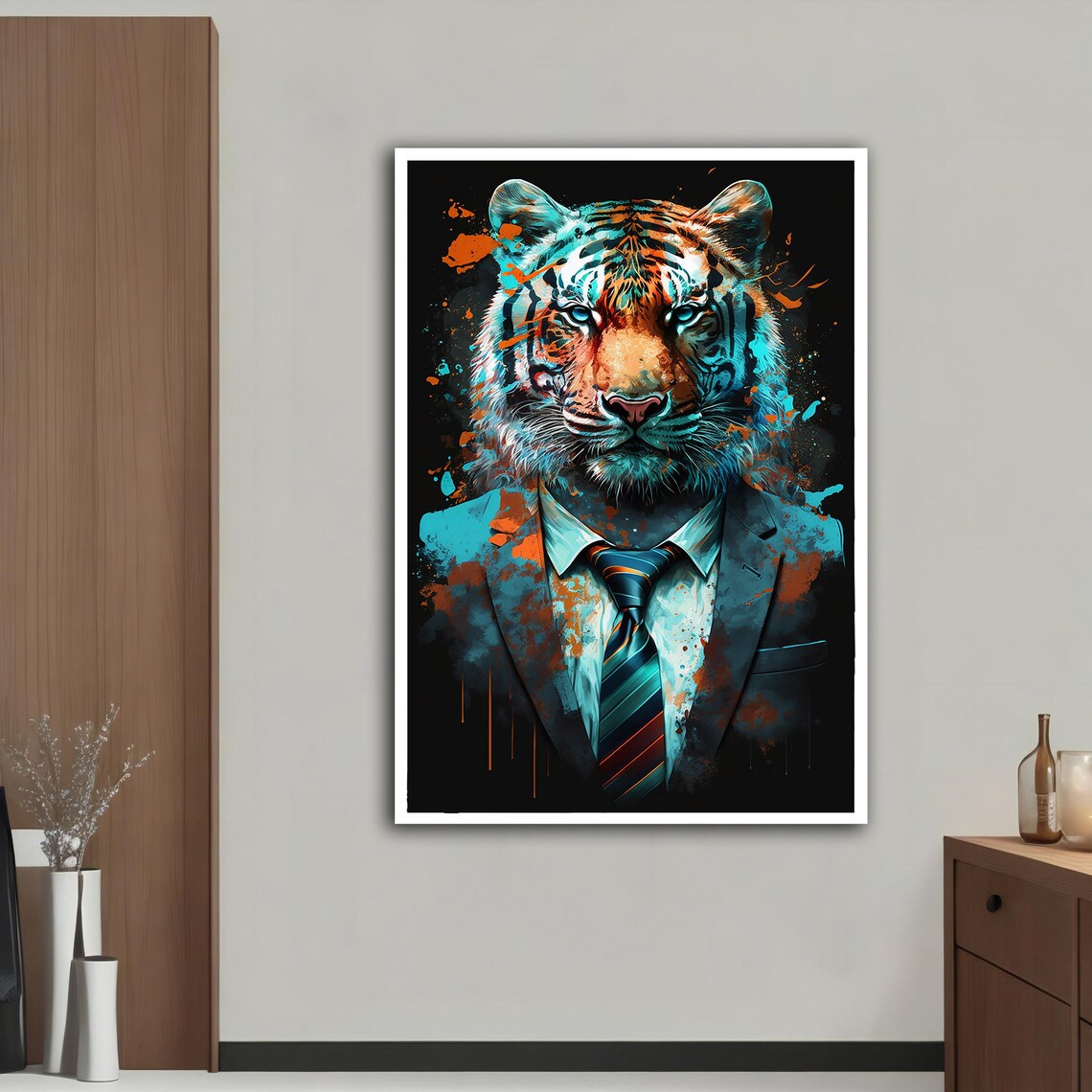 Tiger In Suit Tie Funny Business Animal Portrait Wall Art Poster - Image 3