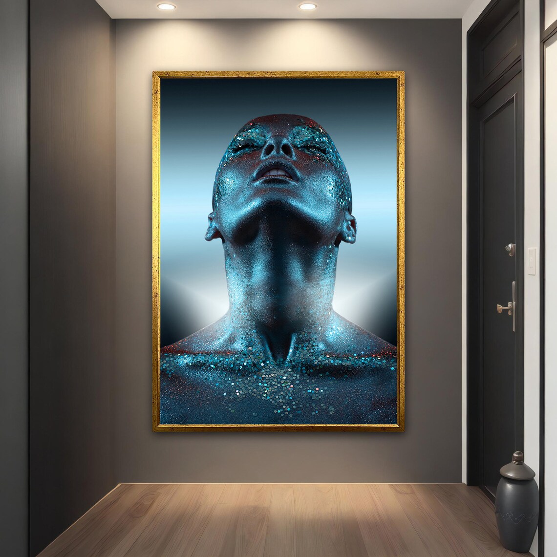 Blue Body Paint Woman Glitter Dramatic Portrait Modern Art Poster - Image 2