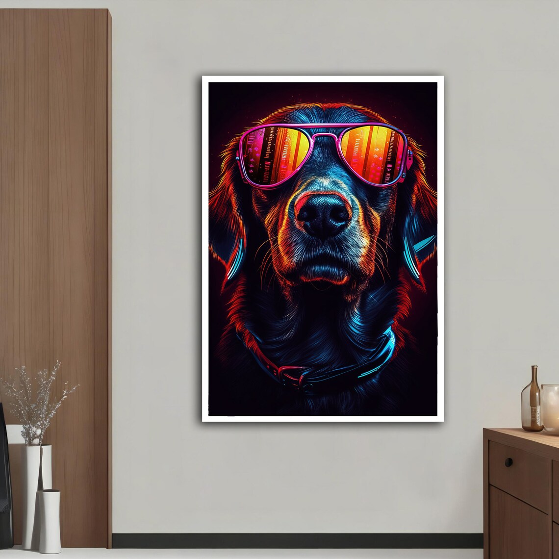Neon Dog Sunglasses Cyberpunk Glow Cool Animal Wall Art Poster - Image 2