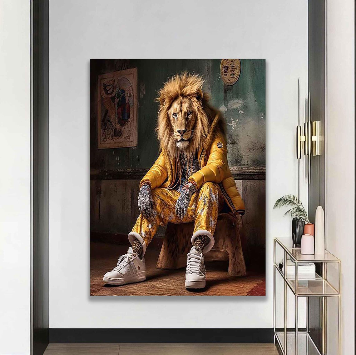 Funny Lion In Yellow Tracksuit Street Style Animal Wall Art Poster - Image 5