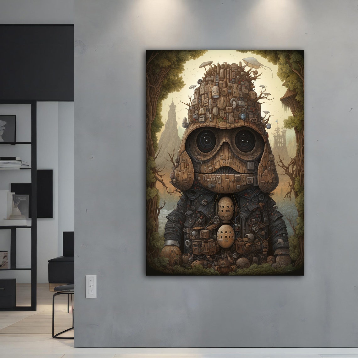 Robot Child Junk Sculpture Forest Big Eyes Whimsical Sci Fi Art Poster - Image 4