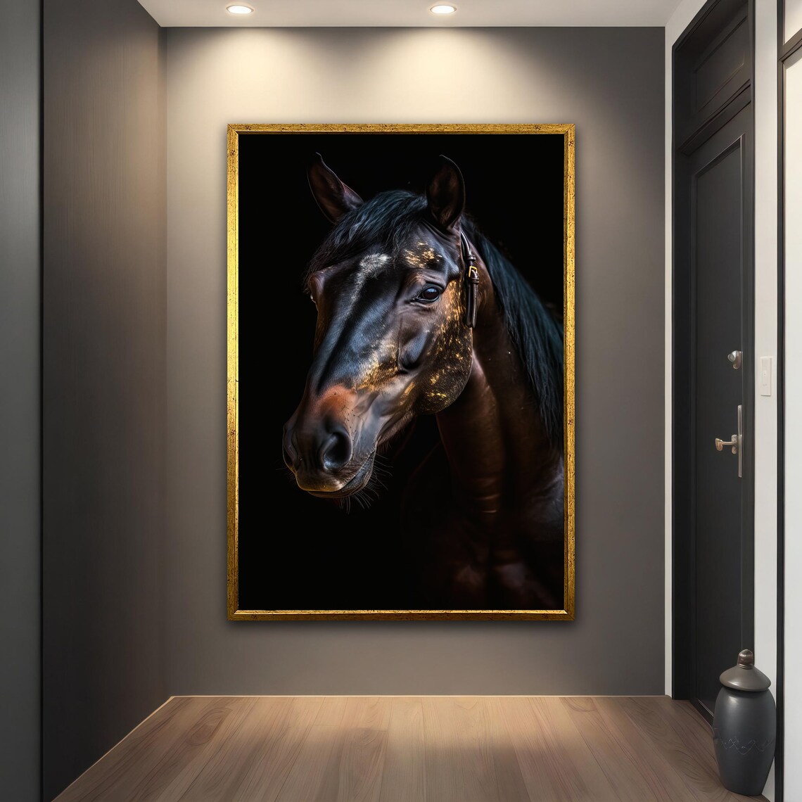 Black And Gold Horse Print Horse Wall Art Animal Animal Print Black Horse Black Horse Wall Decor