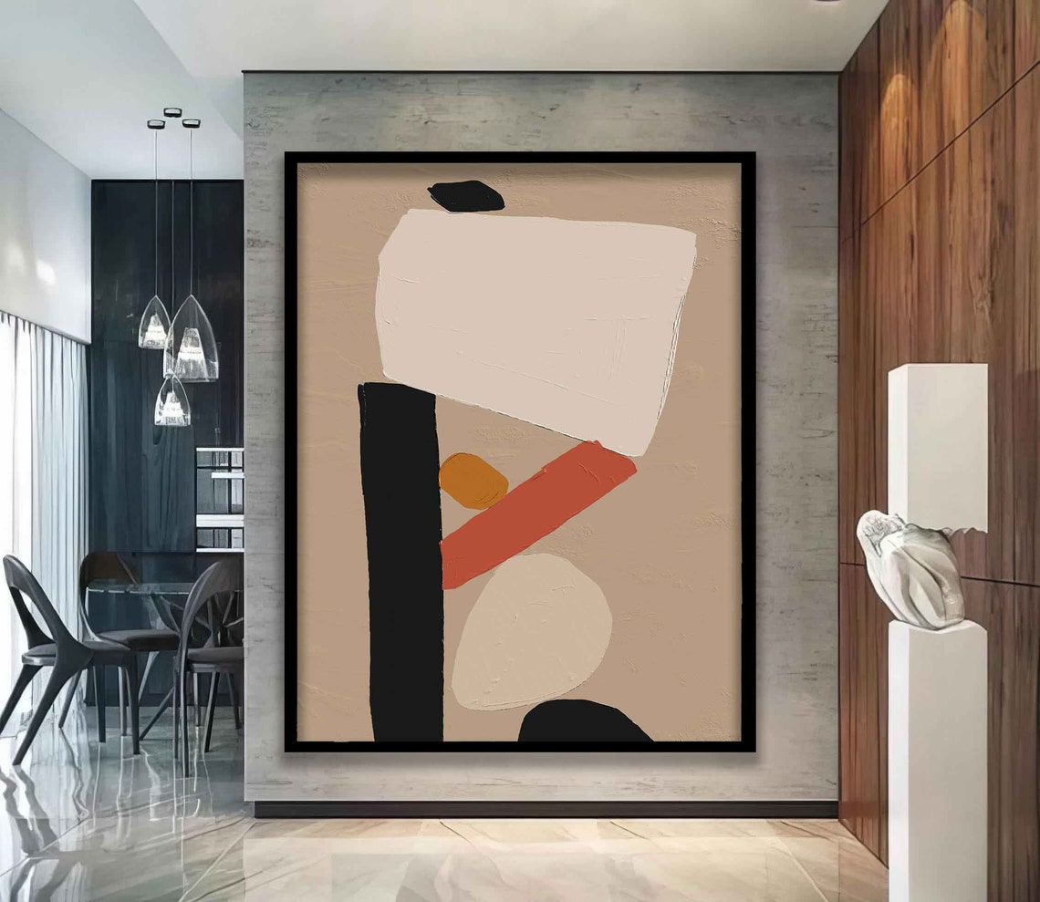 Geometric Abstract Shapes In Beige Black And Terracotta Art Poster