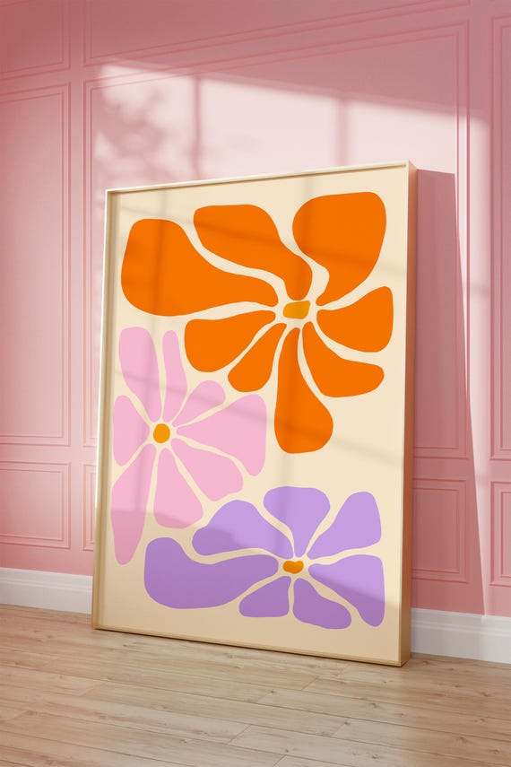 Retro Flower Poster Abstract Botanical Art Print Matisse Inspired Wavy Boho Hippie Big Dorm Decor