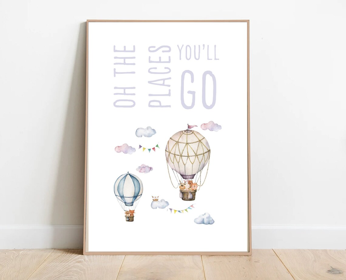 Oh The Places You'll Go Hot Air Balloon Nursery Watercolor Print
