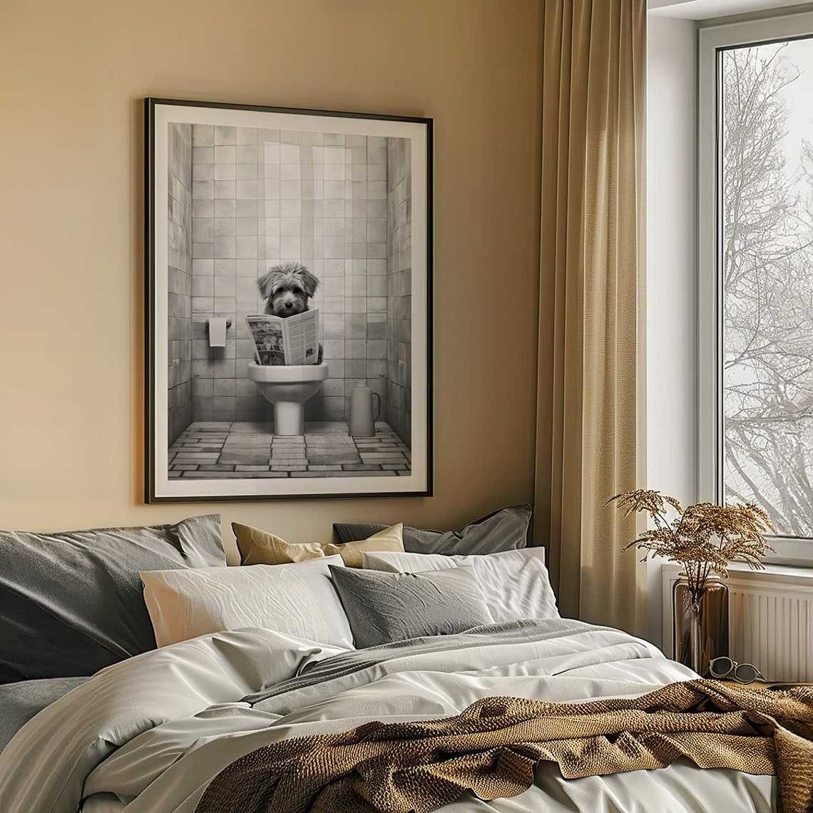 Funny Dog Reading a Newspaper While Sitting on the Toilet Poster - Image 2
