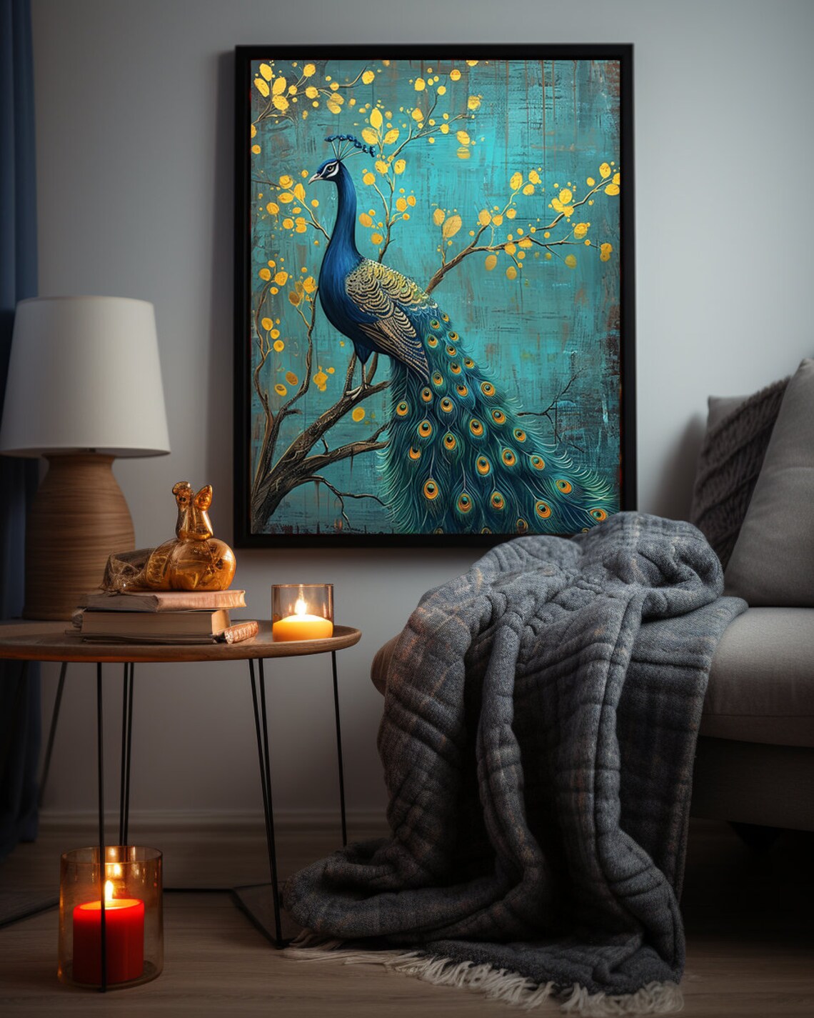 Blue Vintage Peacock Art Print, Art Deco Decor - Image 6