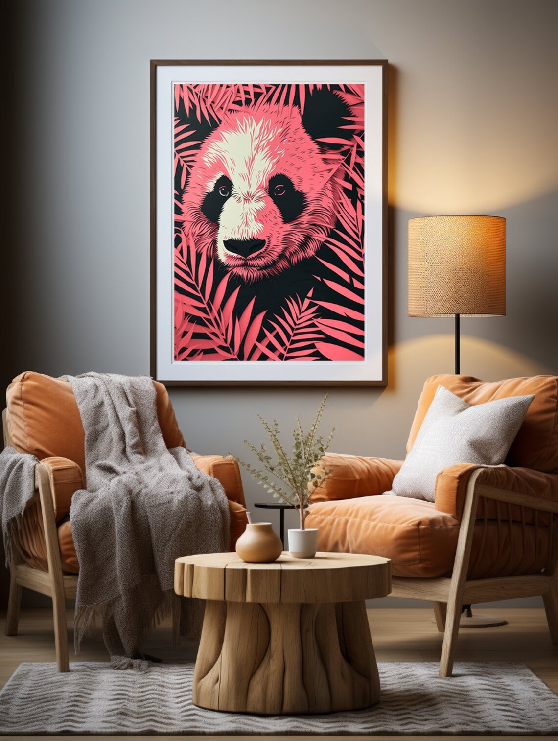 Pink Panda Face Hidden in Tropical Leaves Paper Cut Style Poster - Image 4