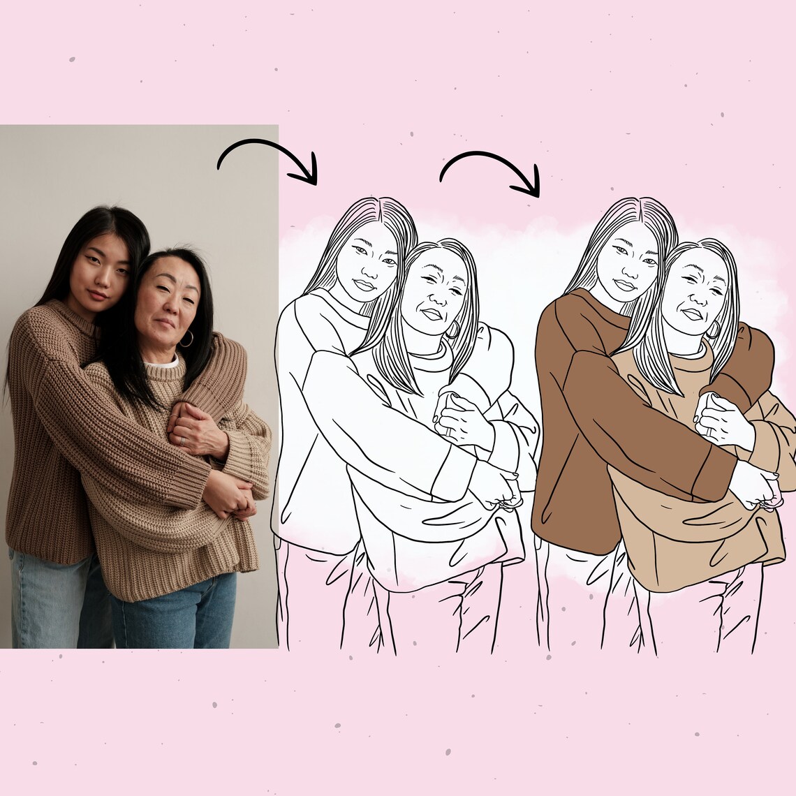 Custom Line Drawing Family Portrait, Mother Gift - Image 3