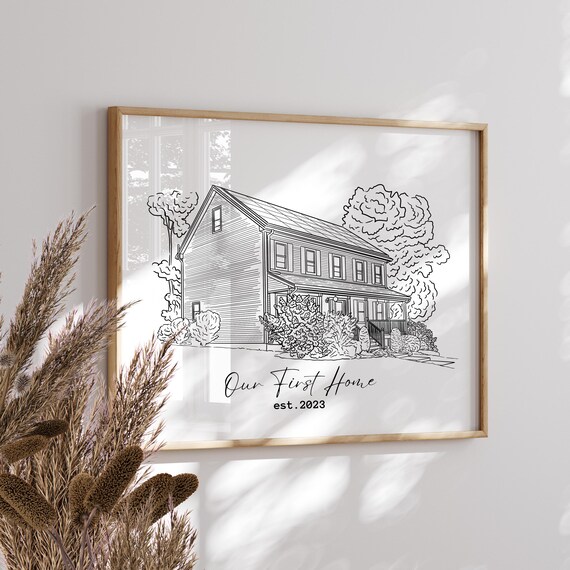 Custom House Line Art Outline House Hand Drawn Wedding Print Venue Line Art Sketch Wedding Gift Couple Gift