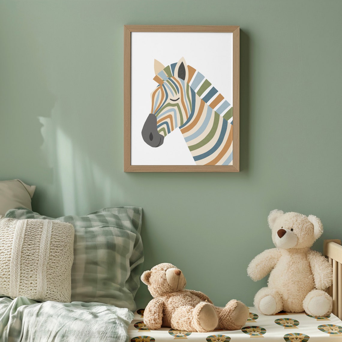 Boho Zebra Side Profile Rainbow Stripes Safari Nursery Print - Image 3