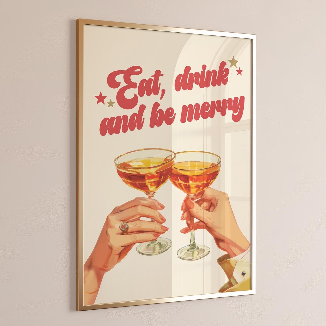 Eat Drink And Be Merry Vintage Cheers Cocktail Party Wall Decor Poster