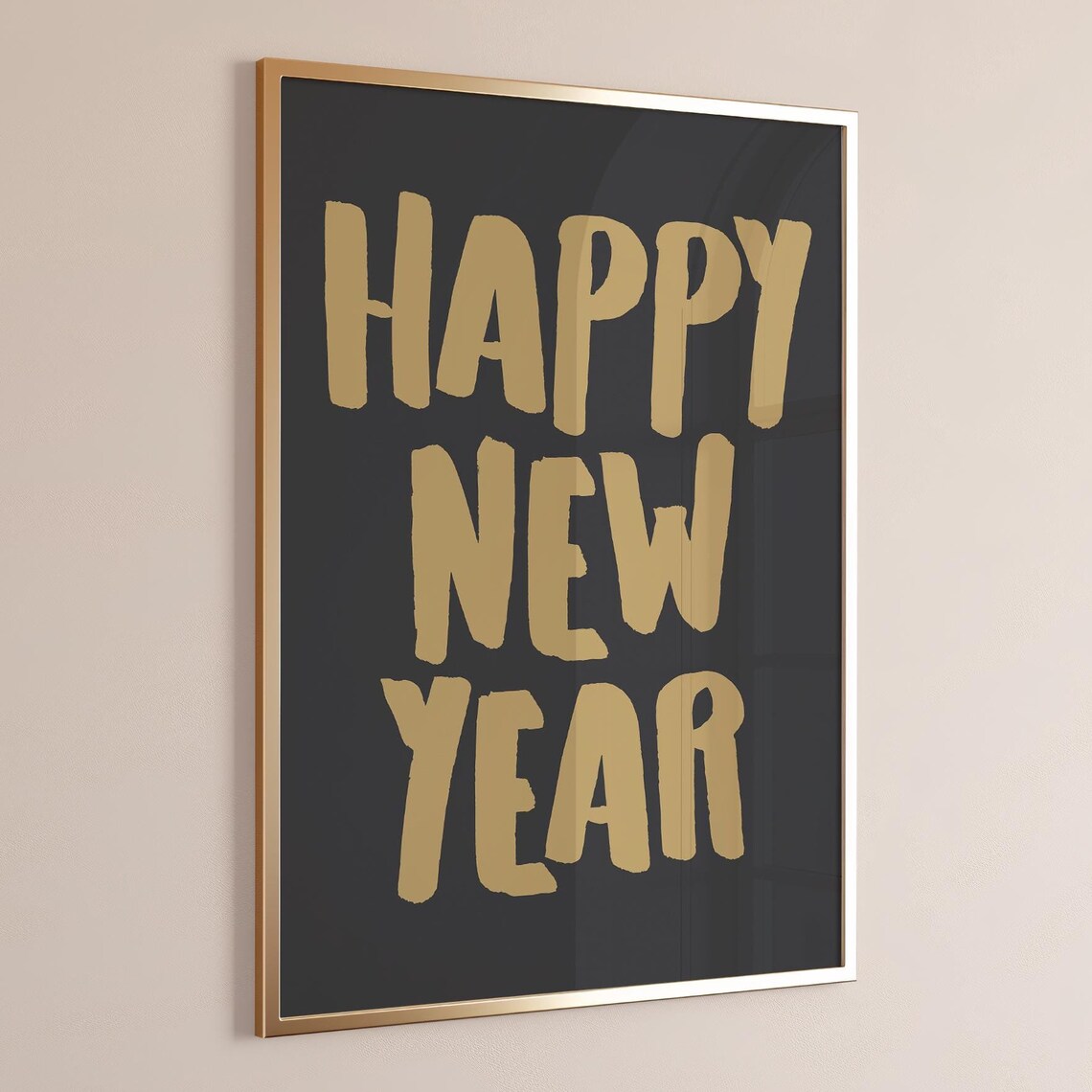 Happy New Year Gold Brush Script Black Background NYE Party Wall Poster