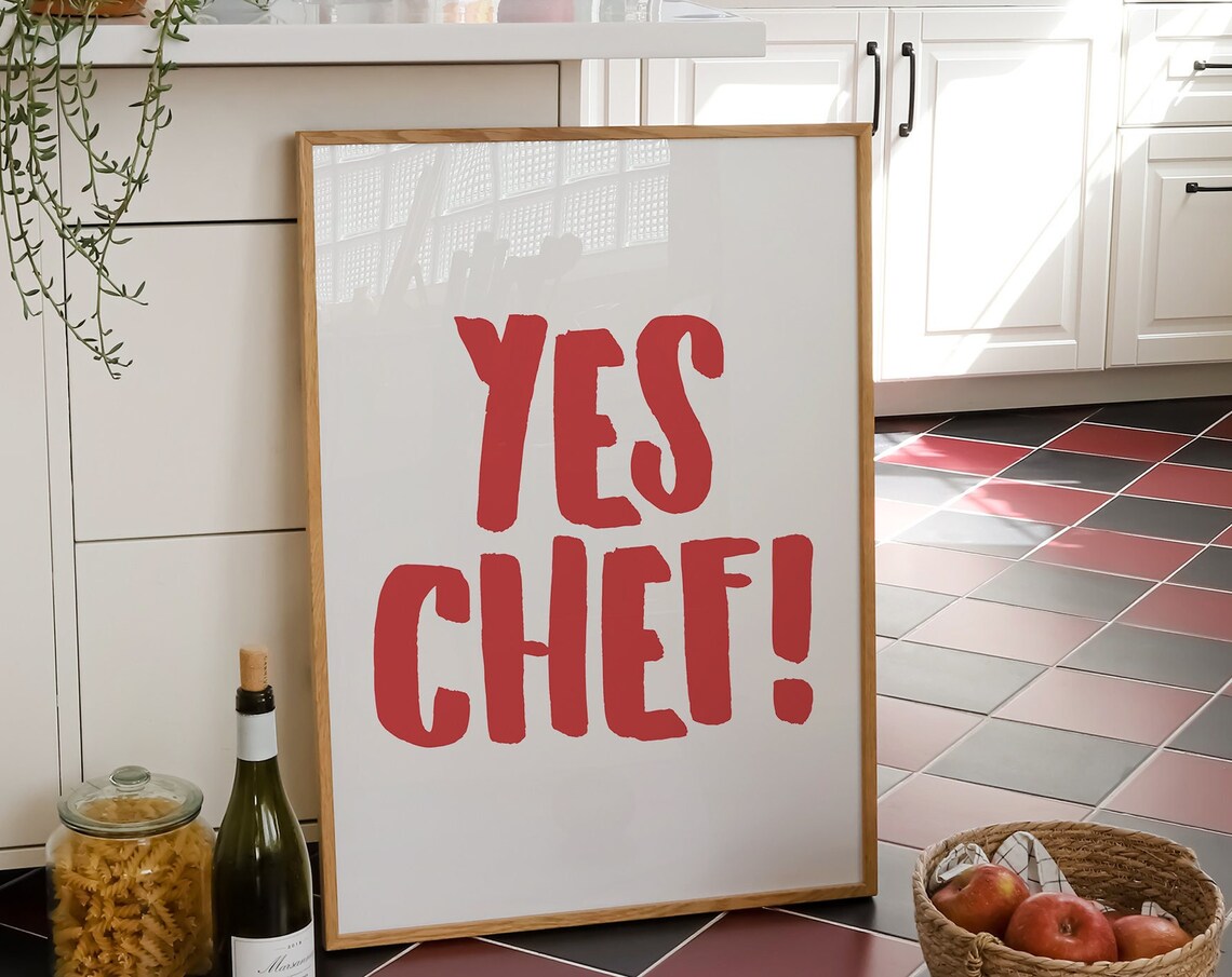 Yes Chef Poster, Mid Century Kitchen Art Print