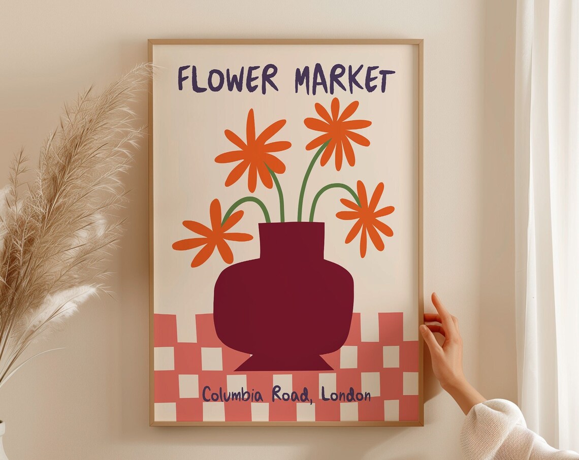 Columbia Road London Flower Market Orange Daisy Vase Art Poster - Image 3