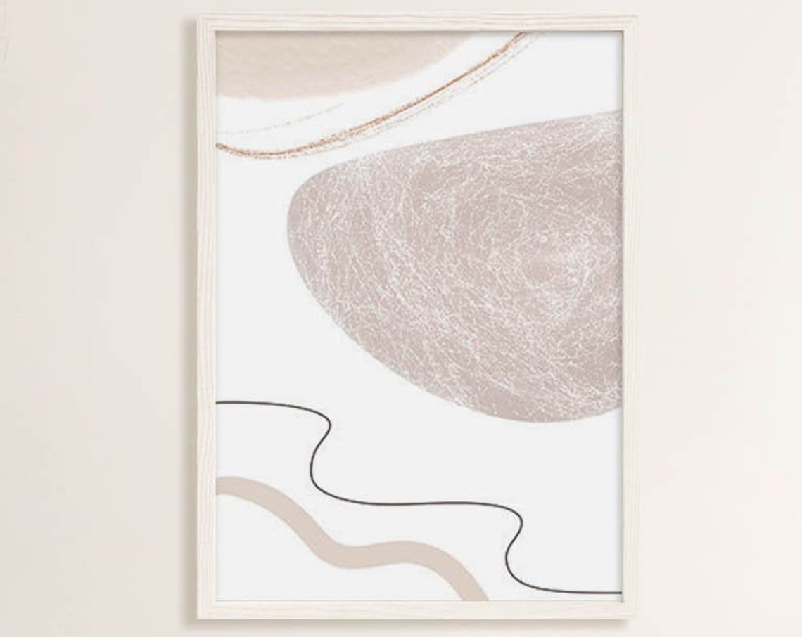 Beige Taupe Pebble Shape Flowing Line Minimalist Abstract Poster