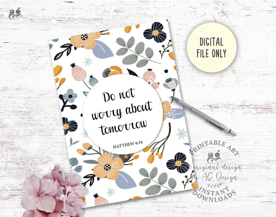 Do Not Worry About Tomorrow Matthew 634 Christian Gift Bible Verse Print Bible Quotes Kids Room Decor Scripture Bible Study - Image 3