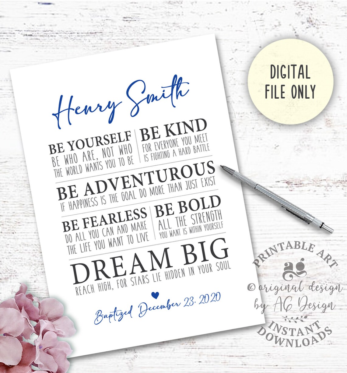 Personalized Baptism Poster with Inspirational Affirmations, Dream Big Decor - Image 4