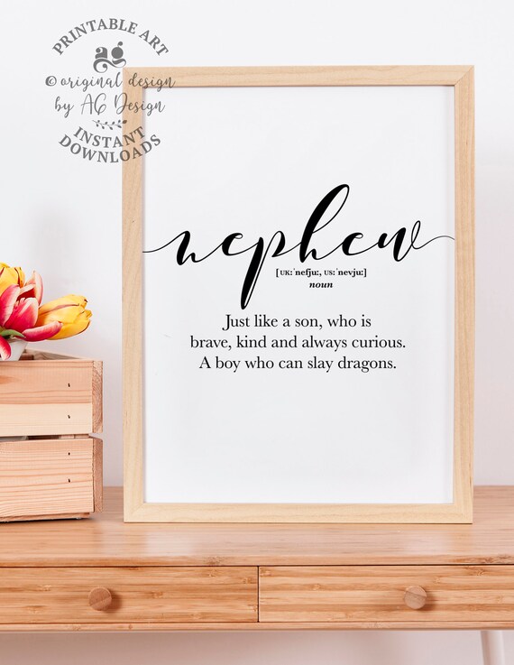 Nephew Definition Prints Word Posters Gift For A Nephew Family Gallery Wall Decor Funny Definitions Gift From Aunt And Uncle
