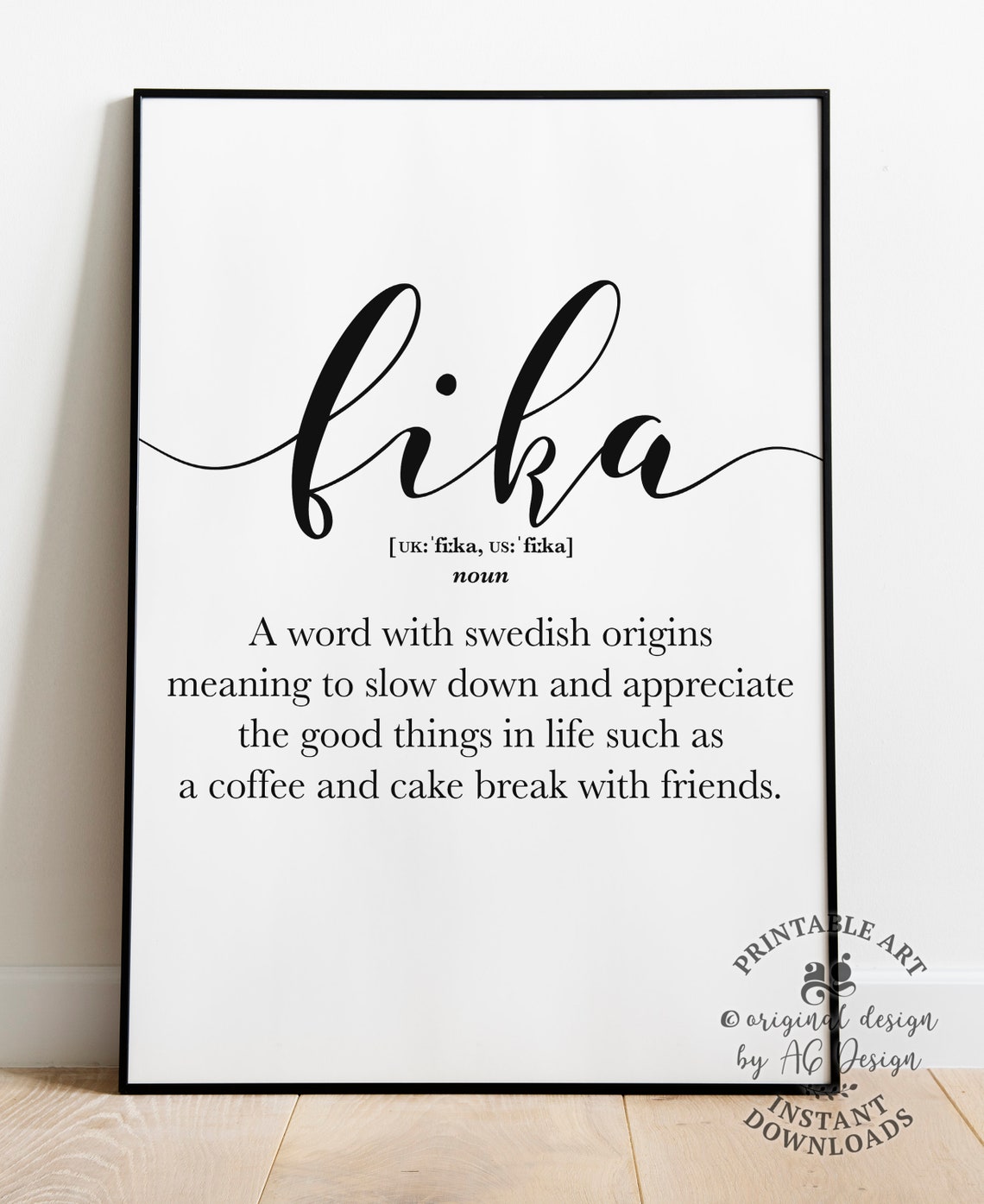 Fika Swedish Coffee Break Definition Script Typography Nordic Poster