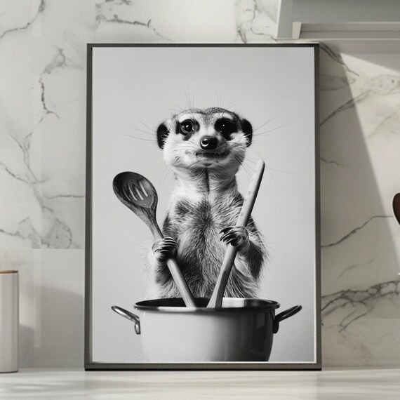 Funny Meerkat Poster Meerkat Cooking Kitchen Art Gift For Home Chefs Humorous Wall Decor For Kitchen