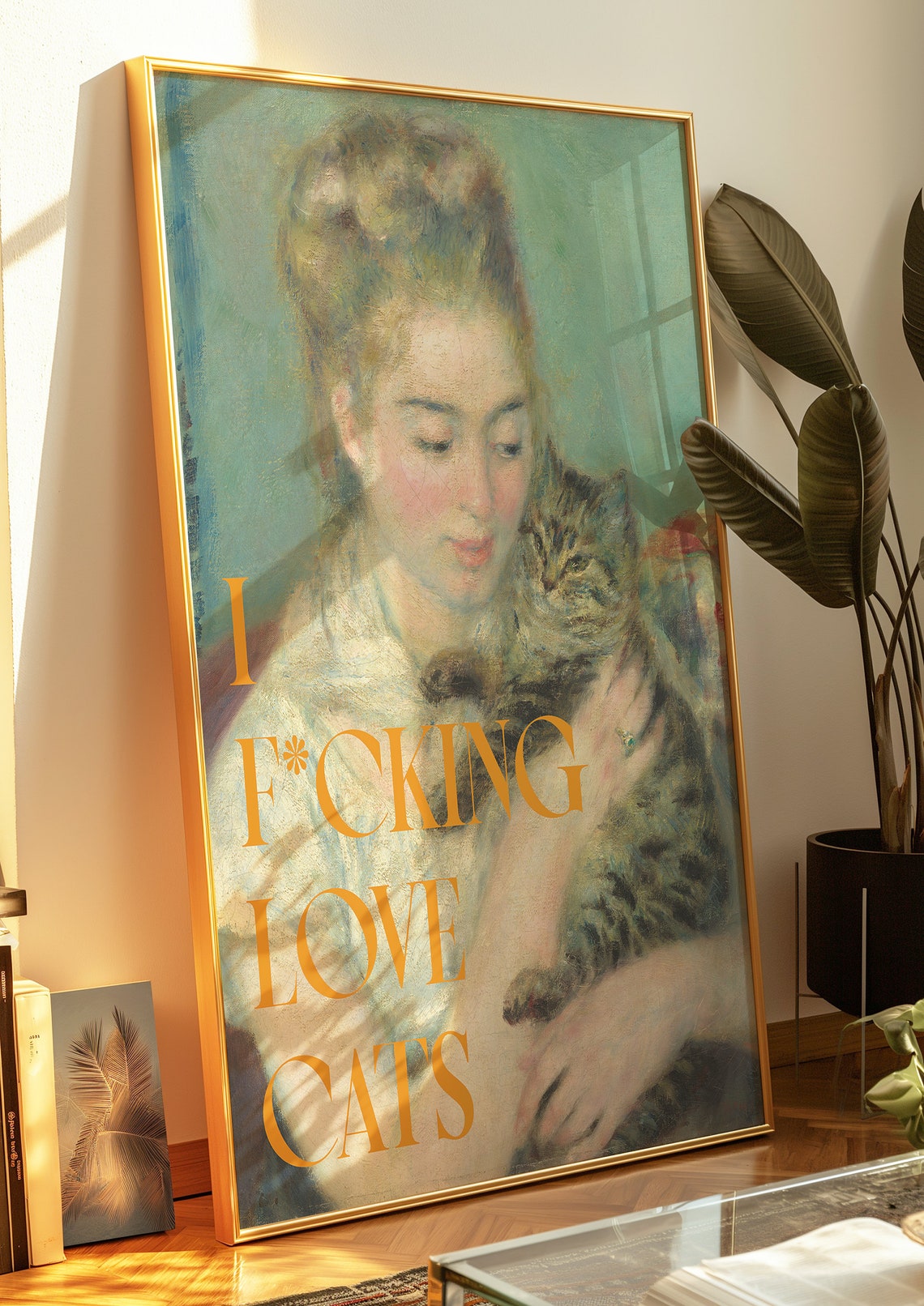 I F*cking Love Cats Impressionist Woman with Tabby Cat Poster - Image 2