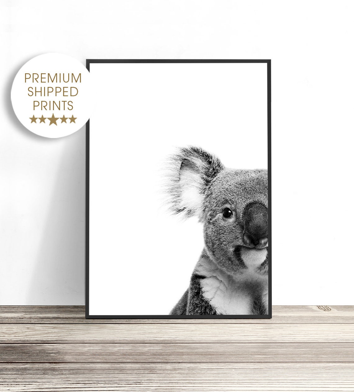 Koala Black And White Peeking Photography Animal Wall Art Poster