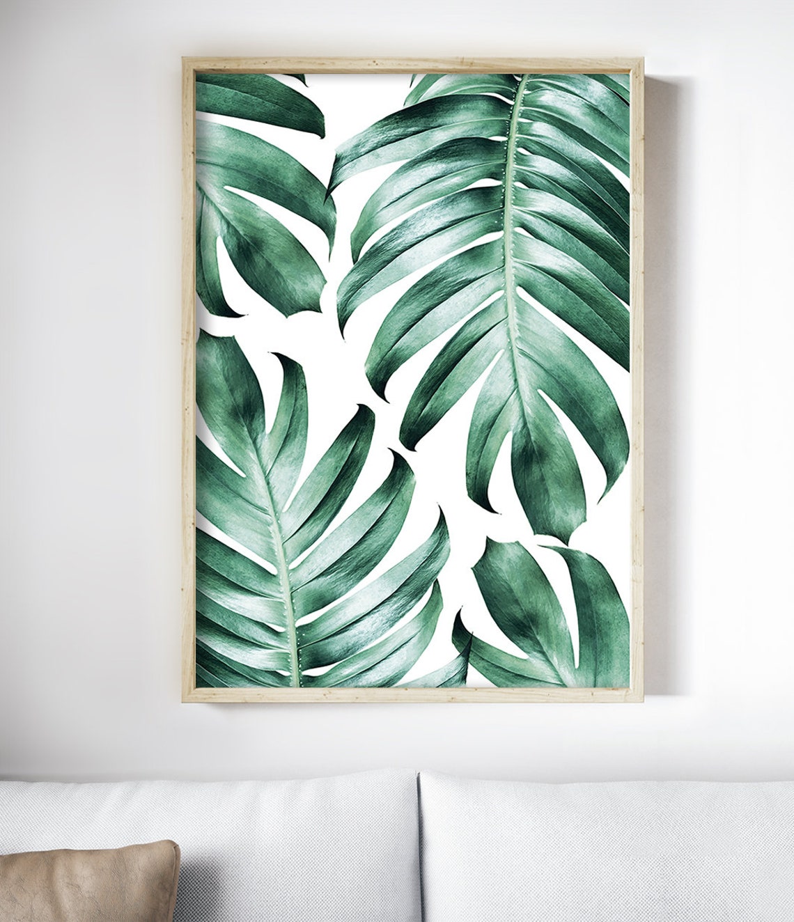 Tropical Palm Monstera Leaves Pattern Green Botanical Modern Art Print - Image 3
