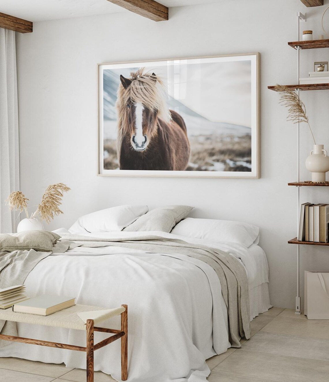 Wild Icelandic Horse Portrait Snowy Mountain Meadow Photography Poster - Image 2