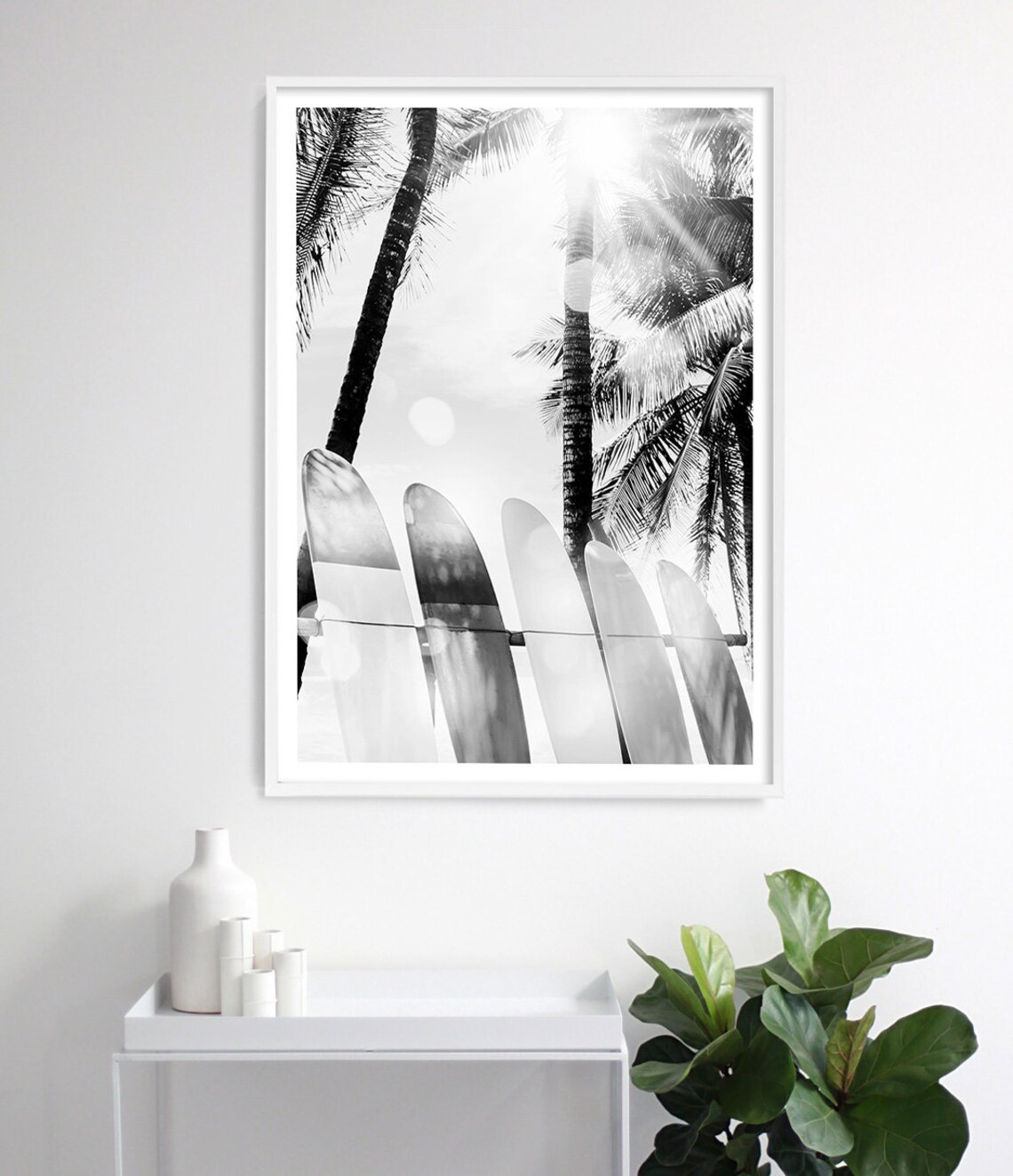 Surfboard Art Print, Black And White Beach Decor - Image 3
