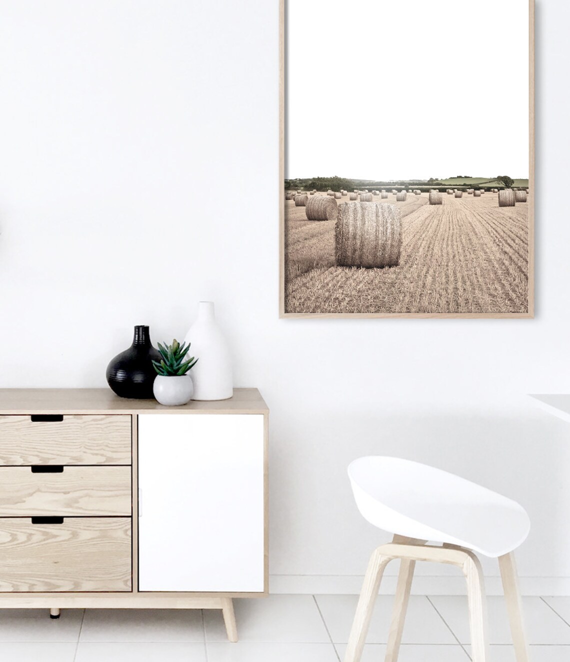 Hay Bales Harvest Field Sepia Landscape Farm Country Photography Print - Image 3