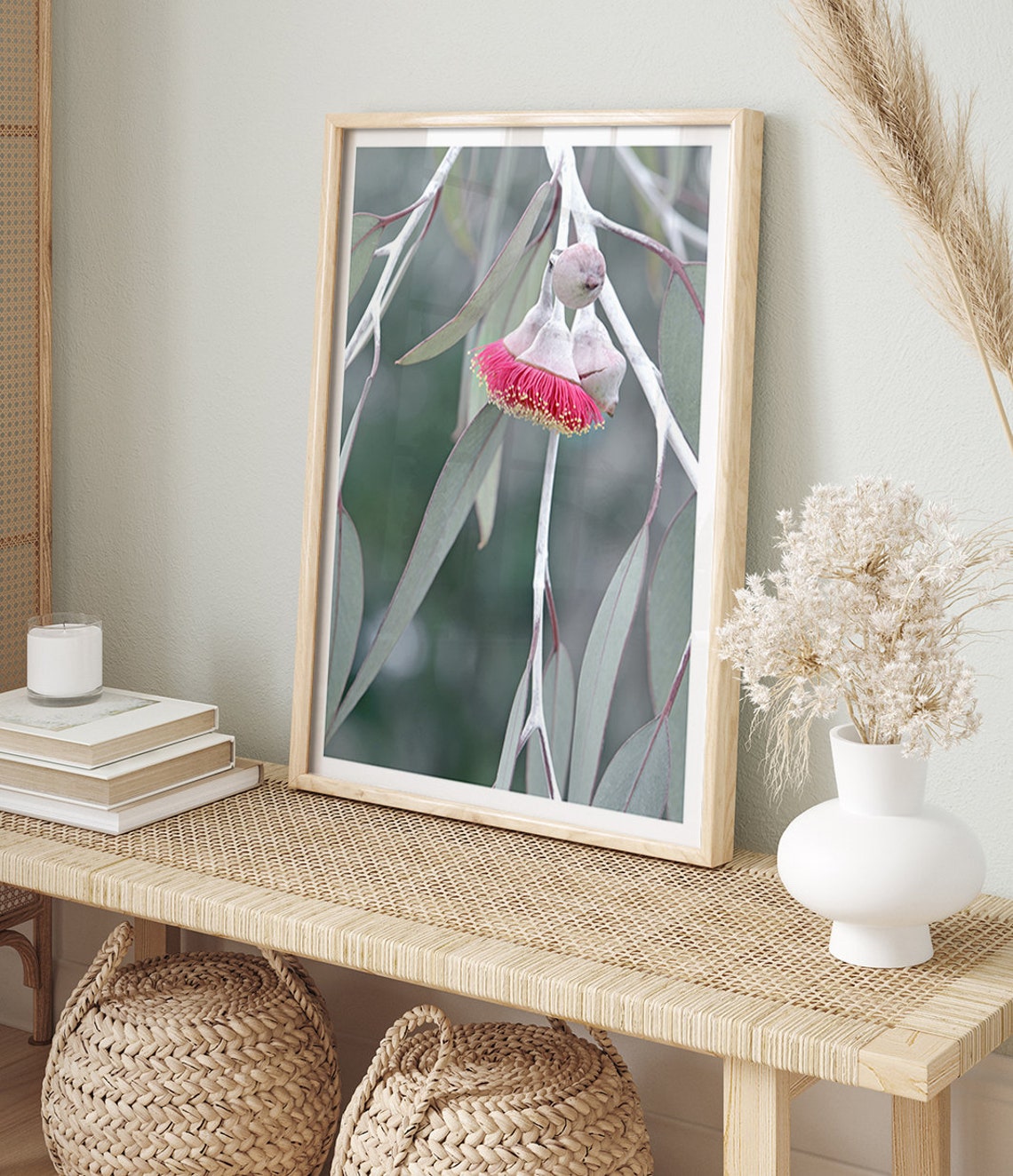 Pink Gum Blossom Eucalyptus Flower Grey Green Leaves Botanical Poster - Image 2