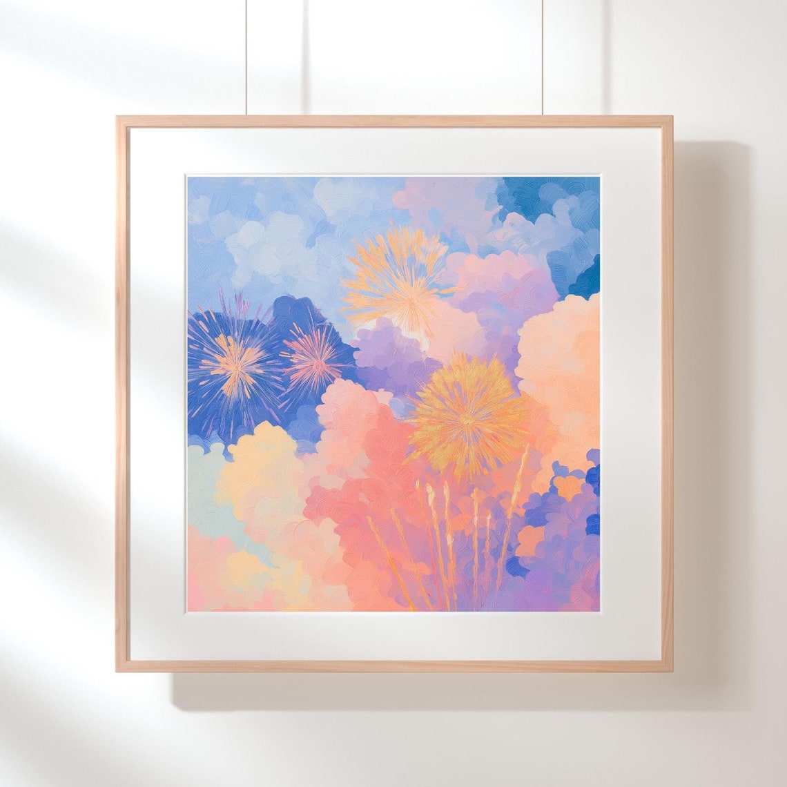 Dreamy Pastel Fireworks In A Soft Cloudscape Night Sky Wall Art