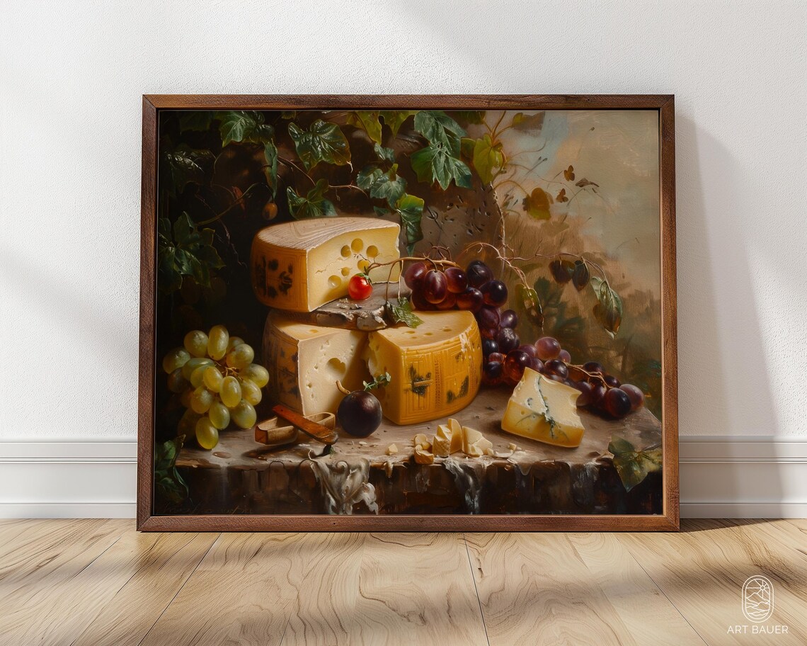 Cheeses And Fruit Still Life Art Cheese Artwork Food Illustration Cheese Lover Gift Kitchen Decor Poster Print - Image 3