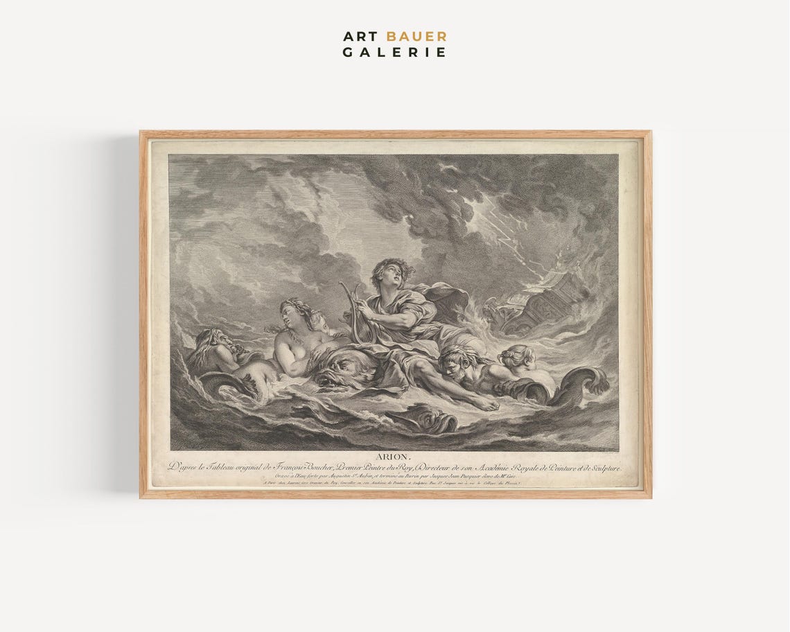 Francois Boucher Arion 1763 Engraving Sea Rescue Mythology Art Poster - Image 5