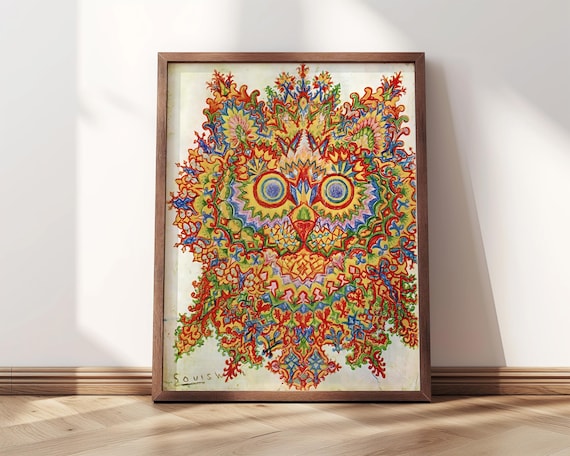 Louis Wain Psychedelic Cat 1930s Kaleidoscopic Cat Face Art Print