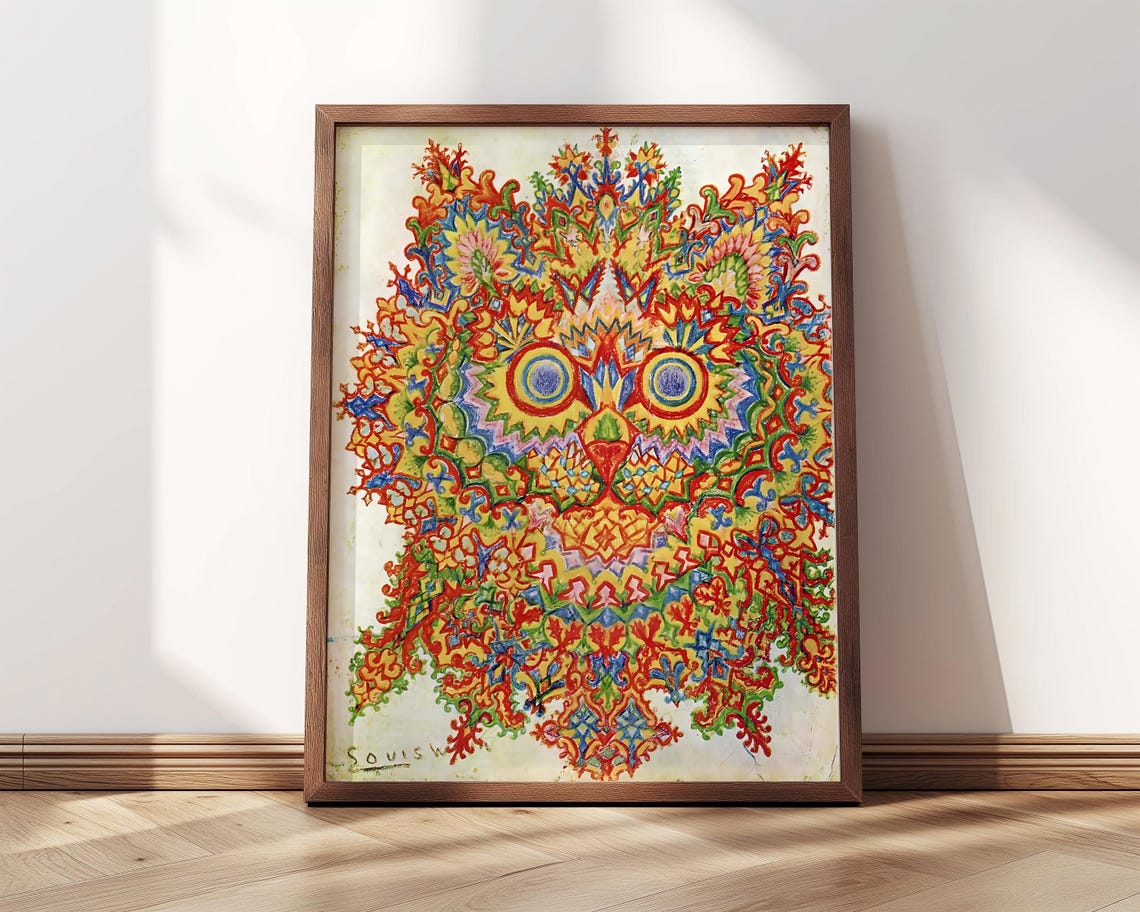 Louis Wain Psychedelic Cat 1930s Kaleidoscopic Cat Face Art Print