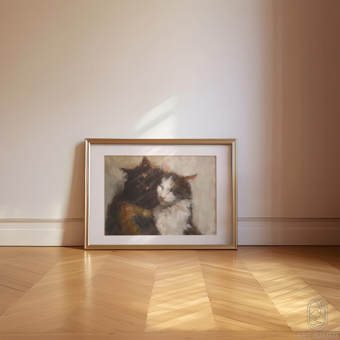 Two Cuddling Cats Impressionist Oil Painting Cute Cat Wall Art - Image 4