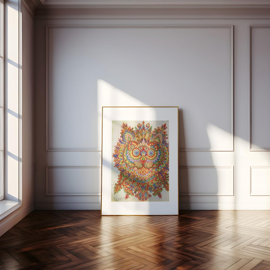 Louis Wain Psychedelic Cat 1930s Kaleidoscopic Cat Face Art Print - Image 4