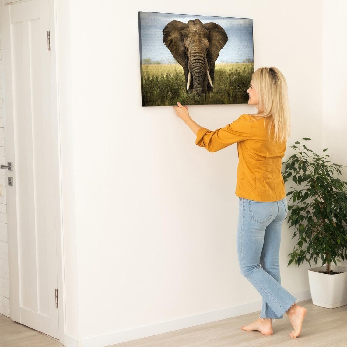 African Elephant Close-Up In The Grassy Savanna Photo Art Poster - Image 5