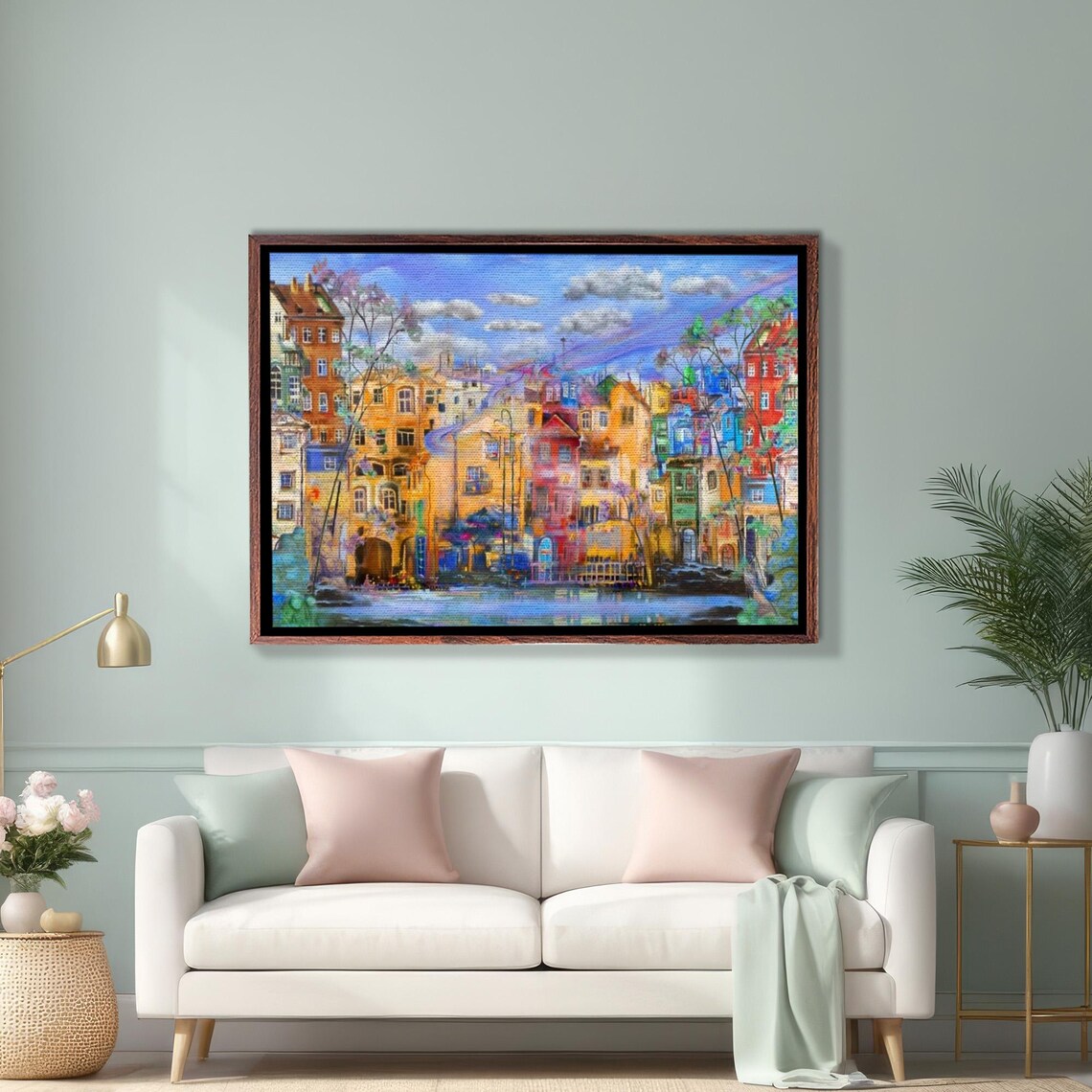 Colorful Old European Town Cityscape Oil Painting Street Poster