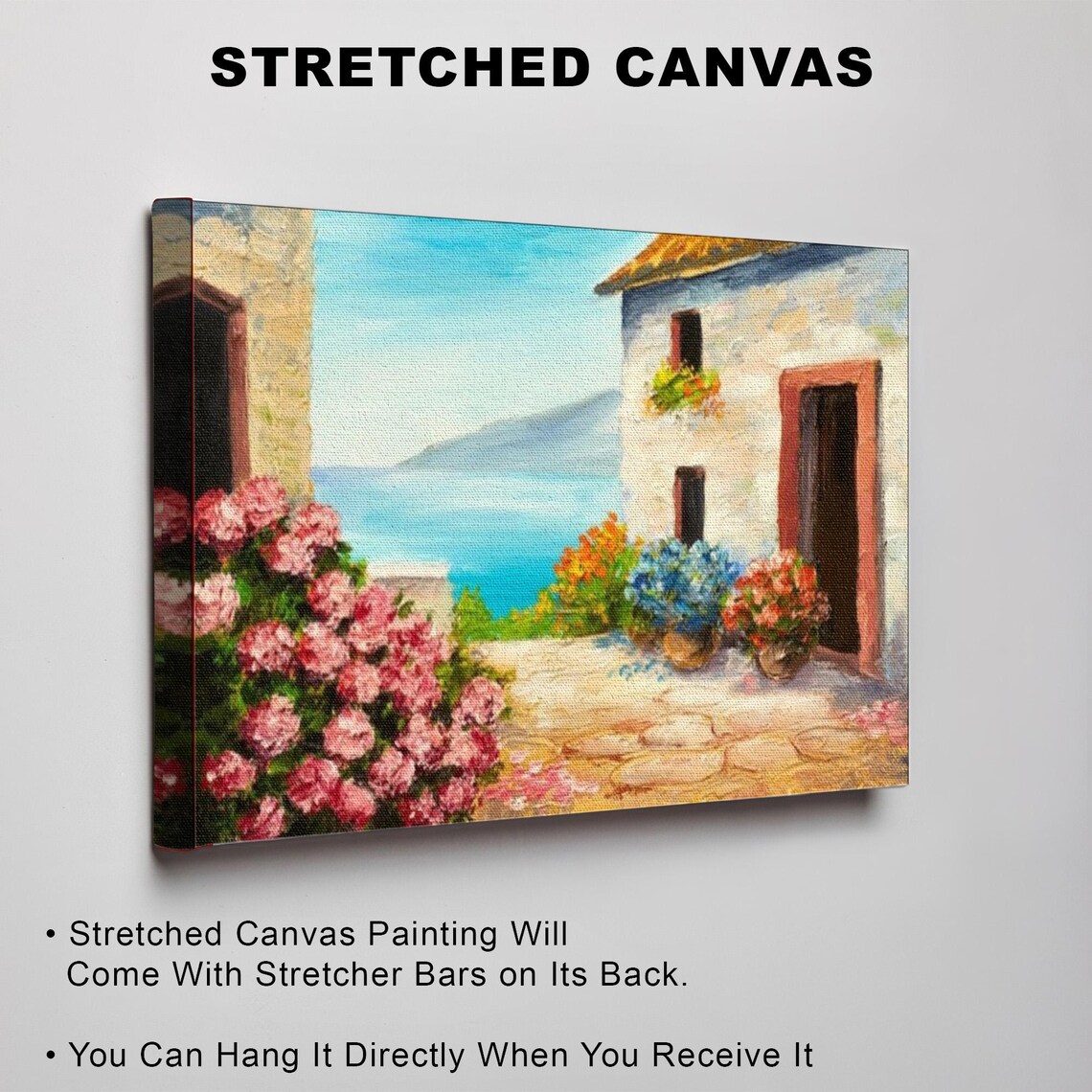 Mediterranean Coastal House With Pink Flowers And Sea View Poster - Image 3